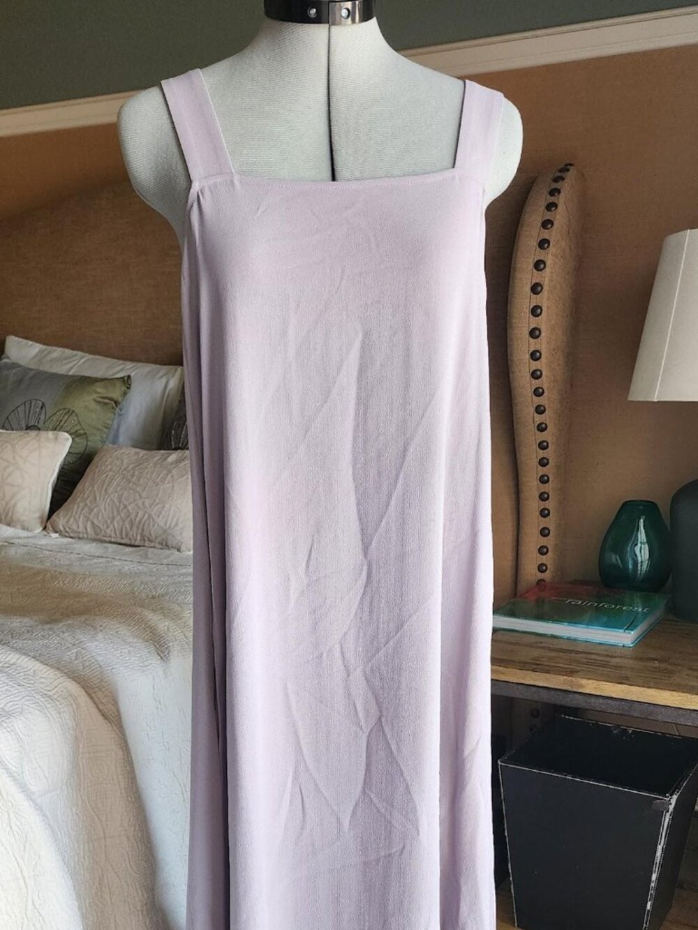 NWT Eileen Fisher Misty Lilac Silk Georgette Square Neck Dress Size PP Petite